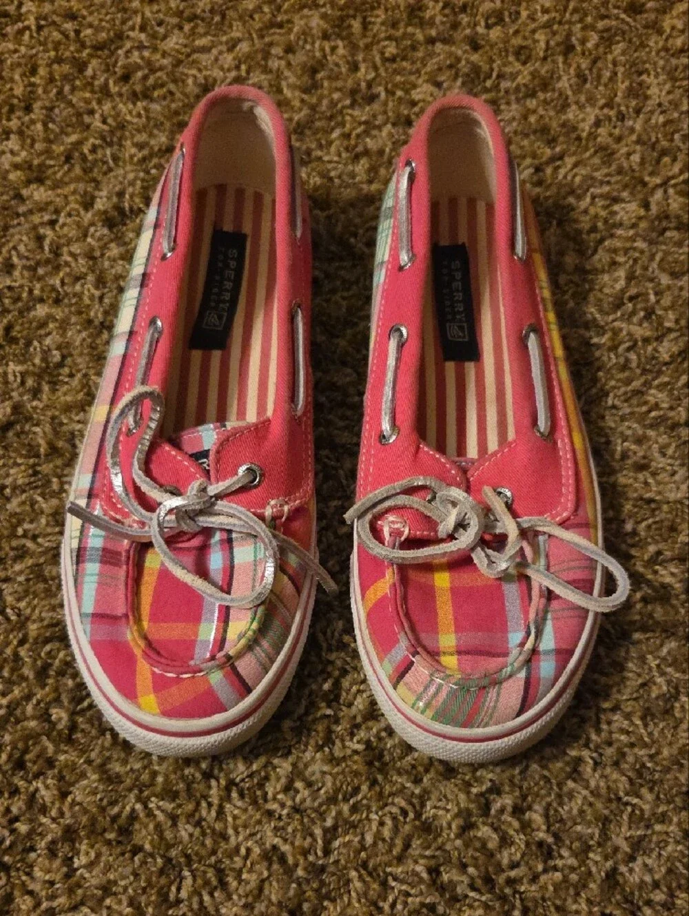 Sperry Top Sider Pink Plaid Kids Moccasins
